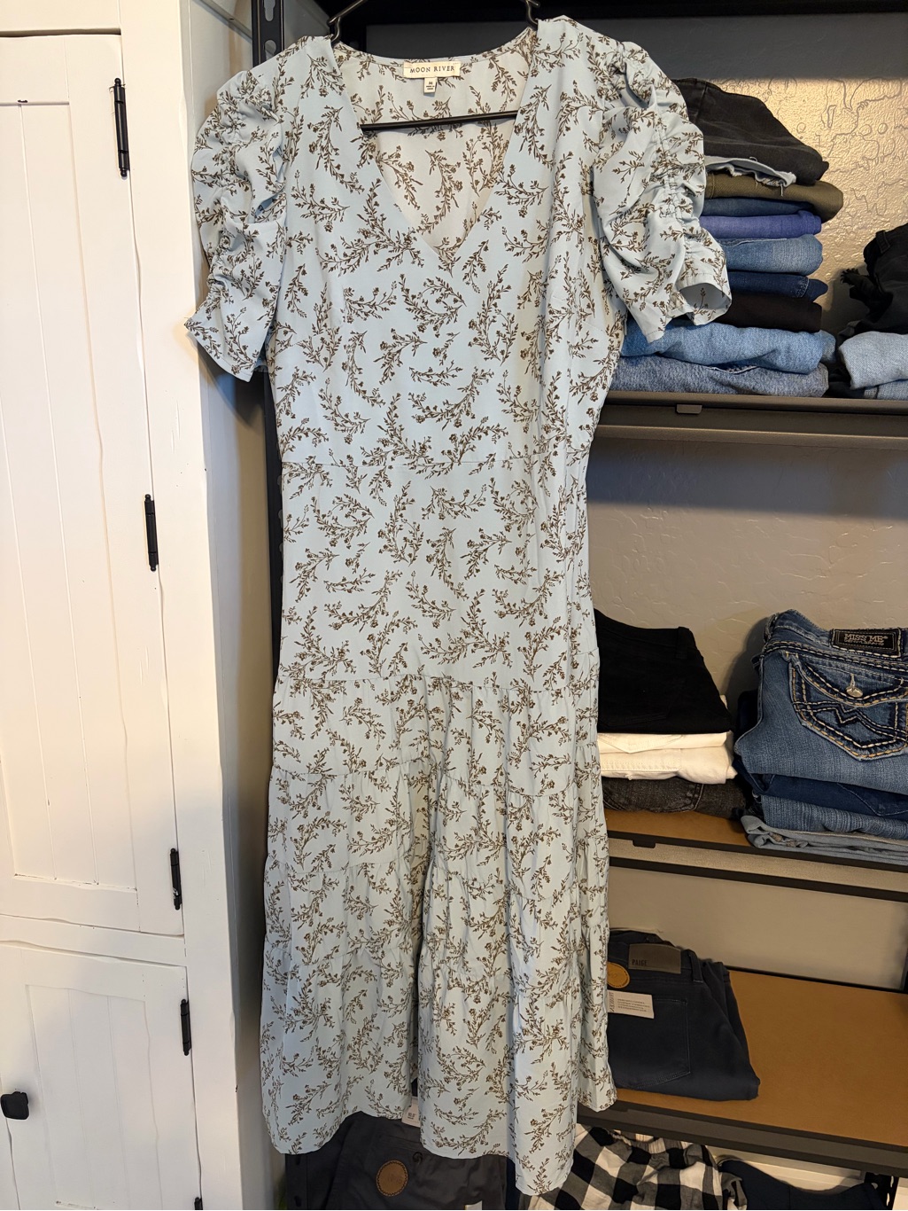 Moon River Light Blue Floral Maxi Dress